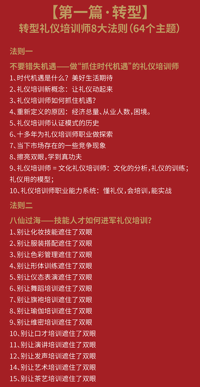 王新老師新書《重新定義禮儀培訓(xùn)師》視頻書課程目錄